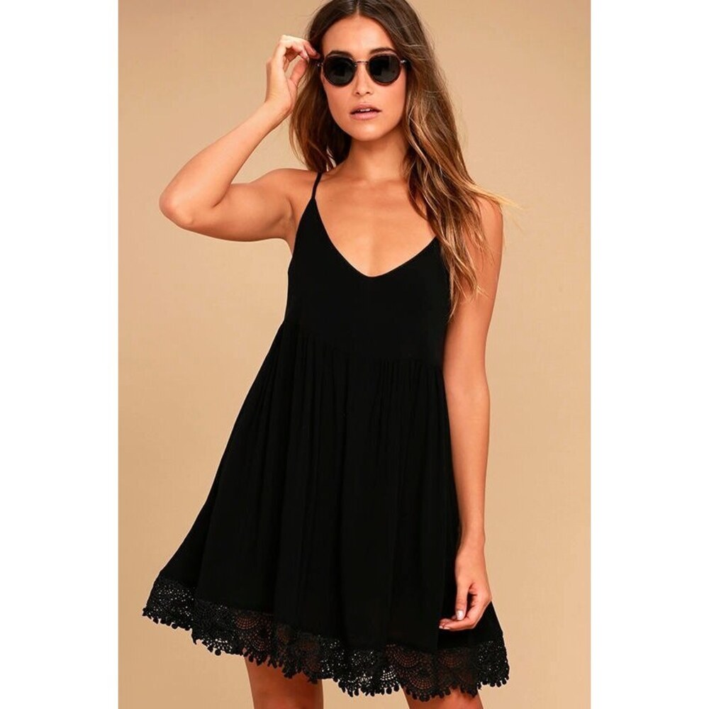 Lulus Rhiannon Black Lace Babydoll Dress - Size S